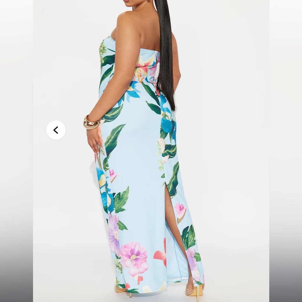 Fashion nova nwt xl stretchy blue floral print tropical maxi GORGEOUS